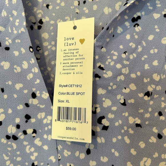 NWT “Cooper & Ella” Blue Spot Short Sleeve Top - Picture 3 of 6